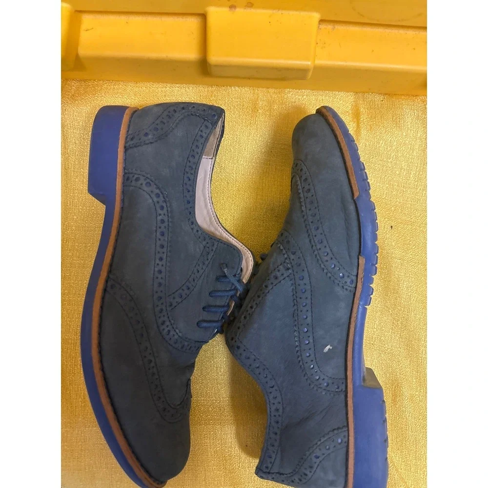 Cole Haan Wingtip Oxford Kids 6B  j14 Navy Blue Good Nubuck Brogue Dress Shoes